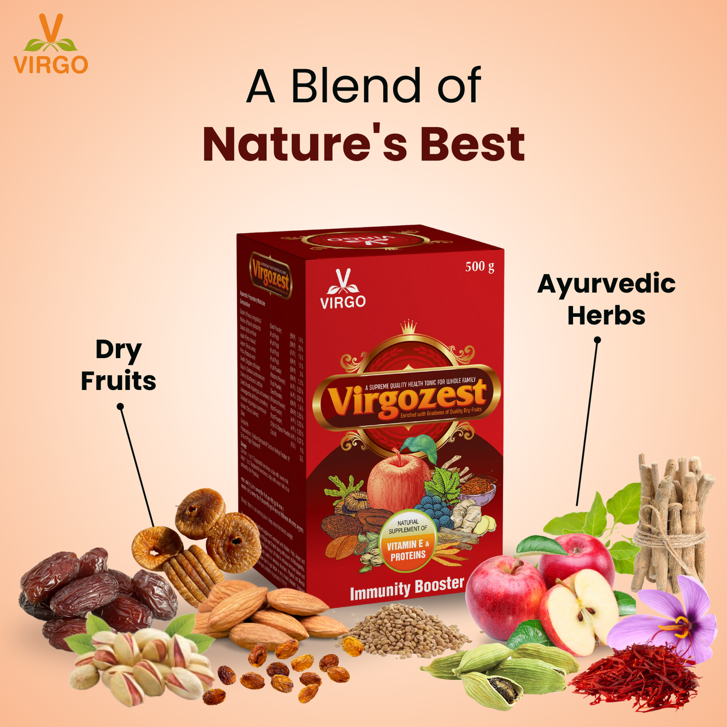 VirgoZest | 100% Natural Nutritional Supplement | Boost Powerful Immunity, Memory & Physical Strength | For Entire Family | Premium Quality Herbs + Dryfruits